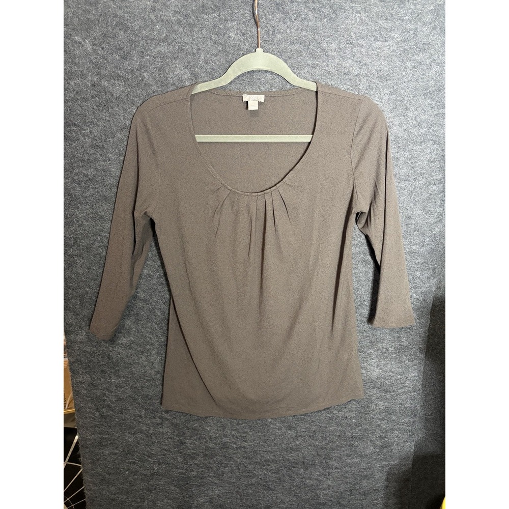 J Jill Shirt Womens XS Green Scoop Neck 3/4 Sleeve Pleated Front Blouse